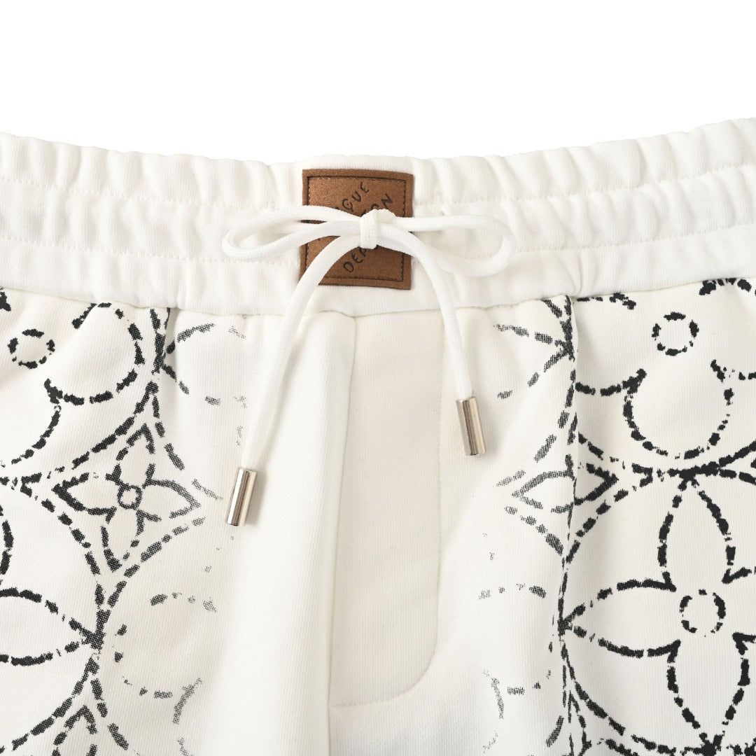 Distressed Monogram Print Fleece Shorts