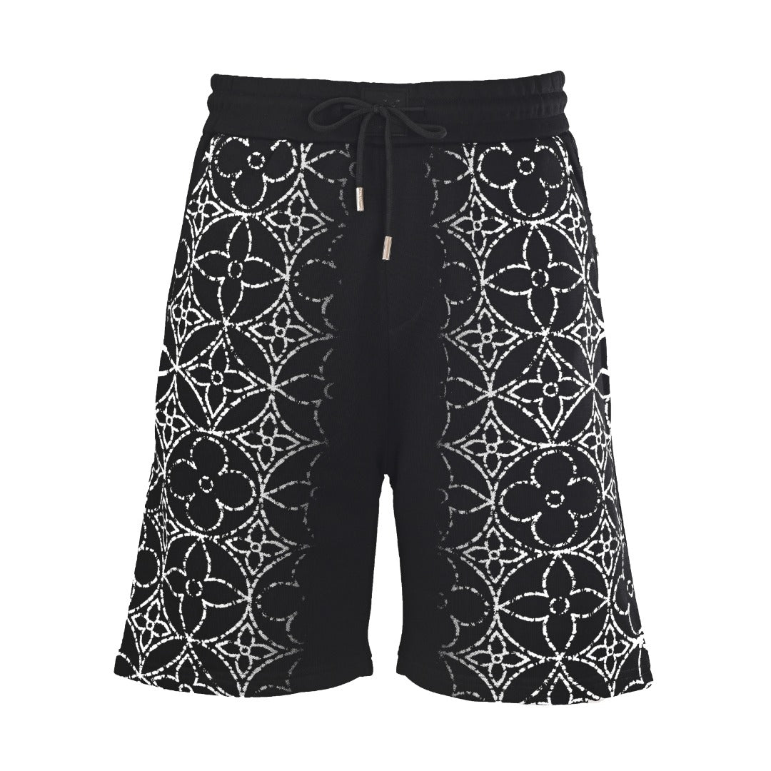 Distressed Monogram Print Fleece Shorts