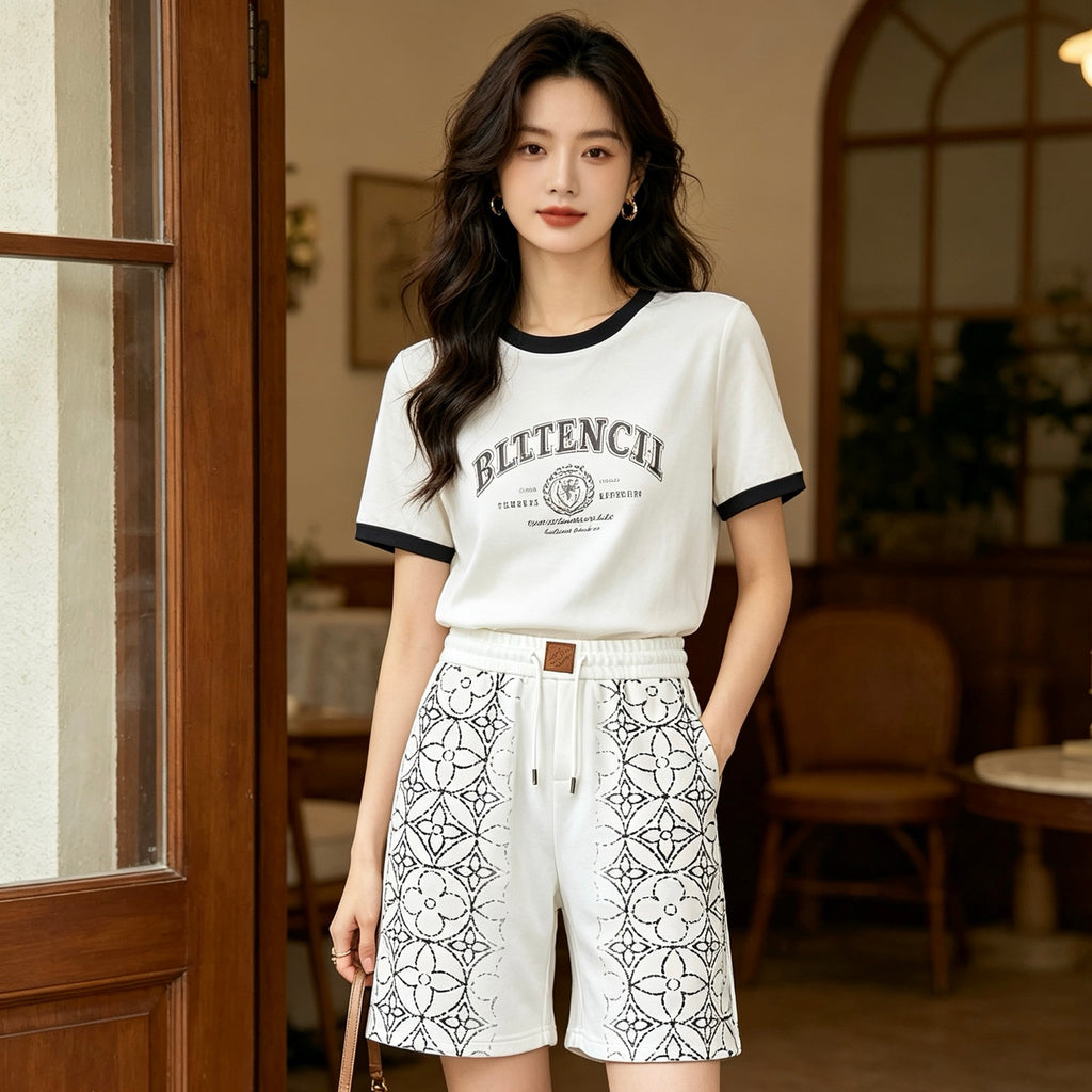 Distressed Monogram Print Fleece Shorts
