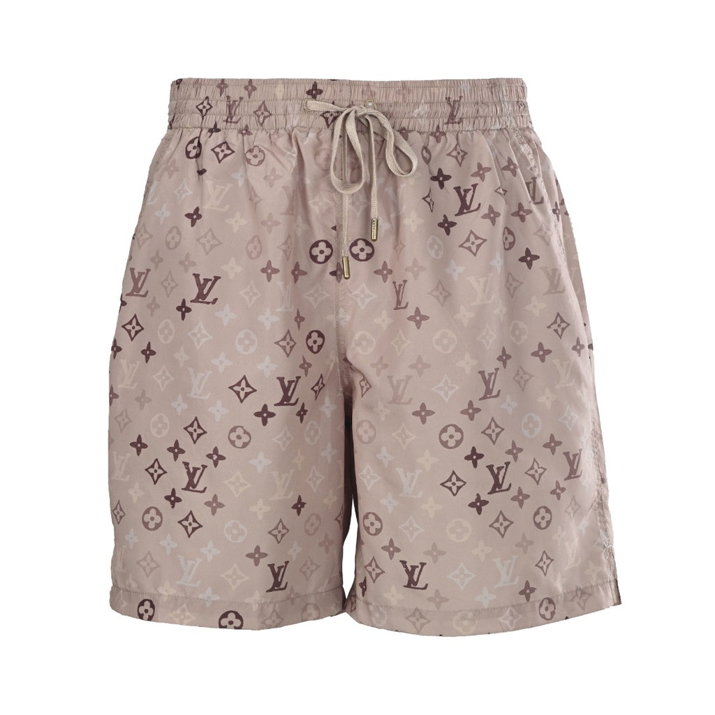 Khaki Allover Monogram Print Shorts