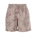 Khaki Allover Monogram Print Shorts