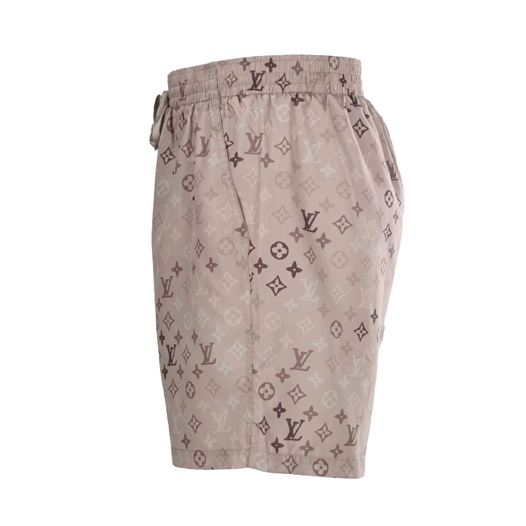 Khaki Allover Monogram Print Shorts