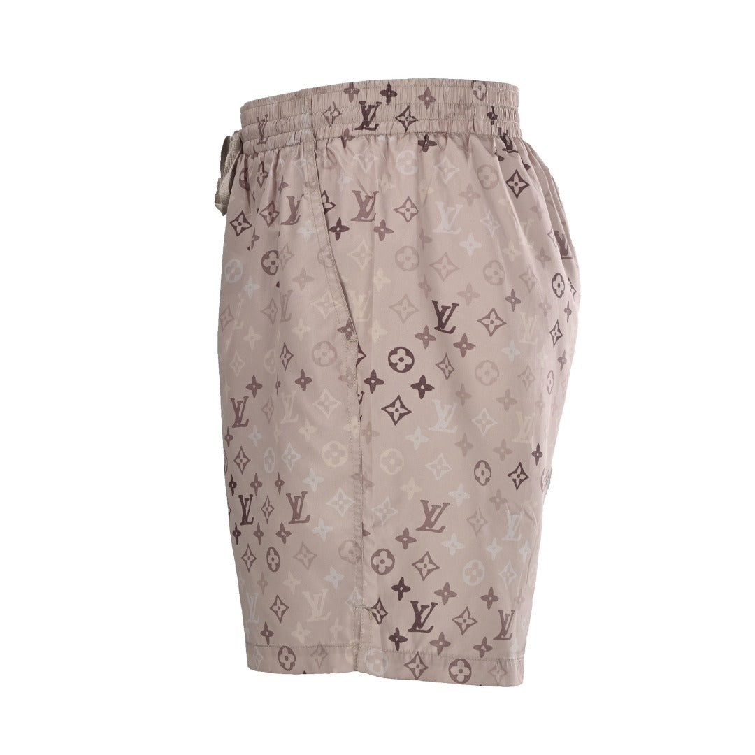 Khaki Allover Monogram Print Shorts