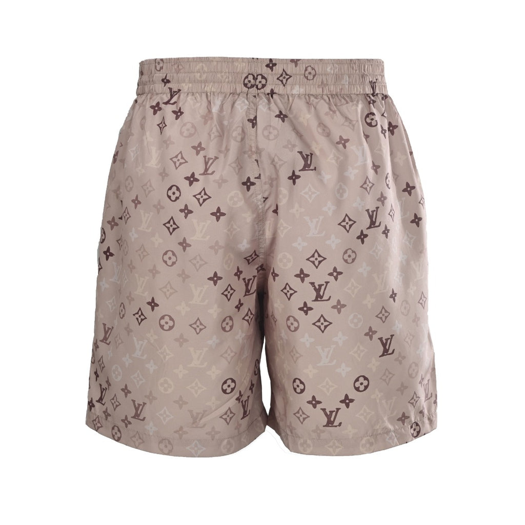 Khaki Allover Monogram Print Shorts