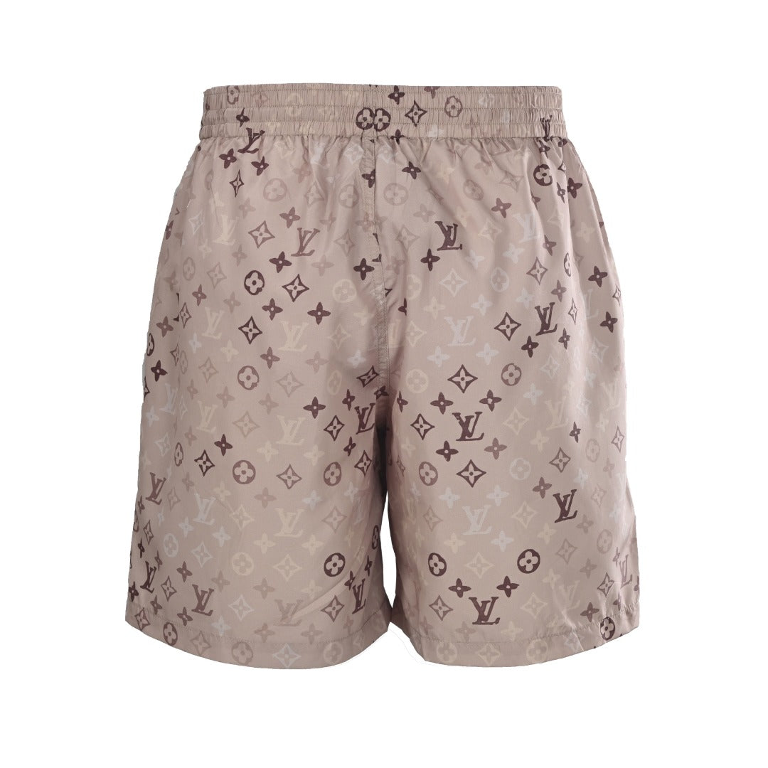 Khaki Allover Monogram Print Shorts
