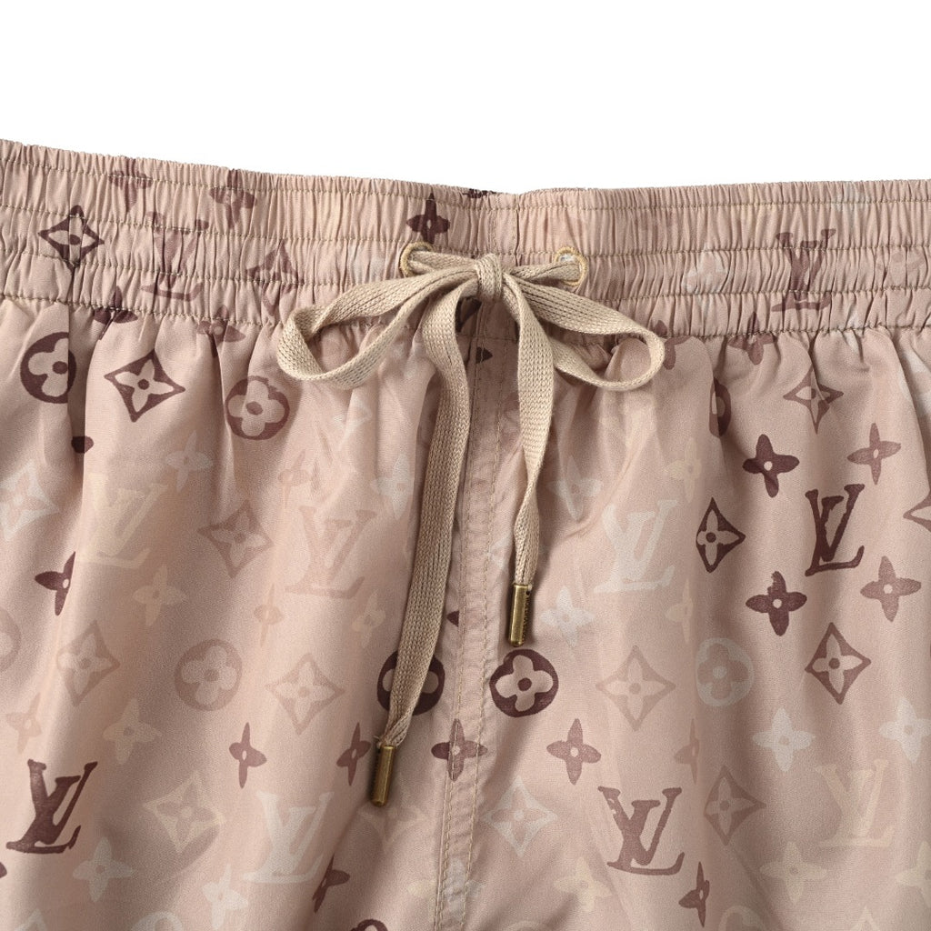 Khaki Allover Monogram Print Shorts