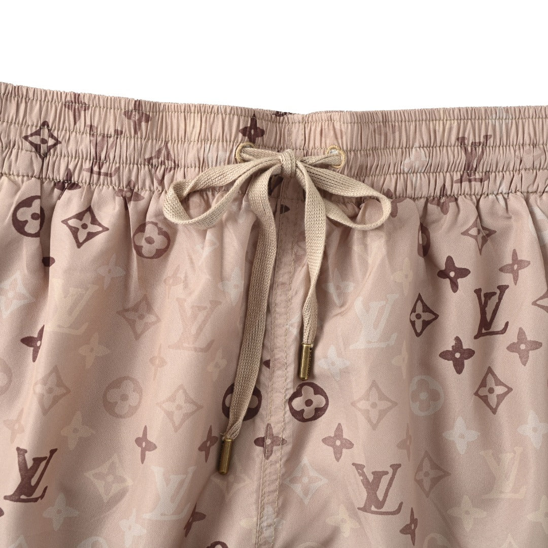 Khaki Allover Monogram Print Shorts