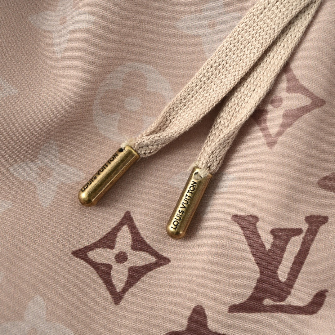 Khaki Allover Monogram Print Shorts