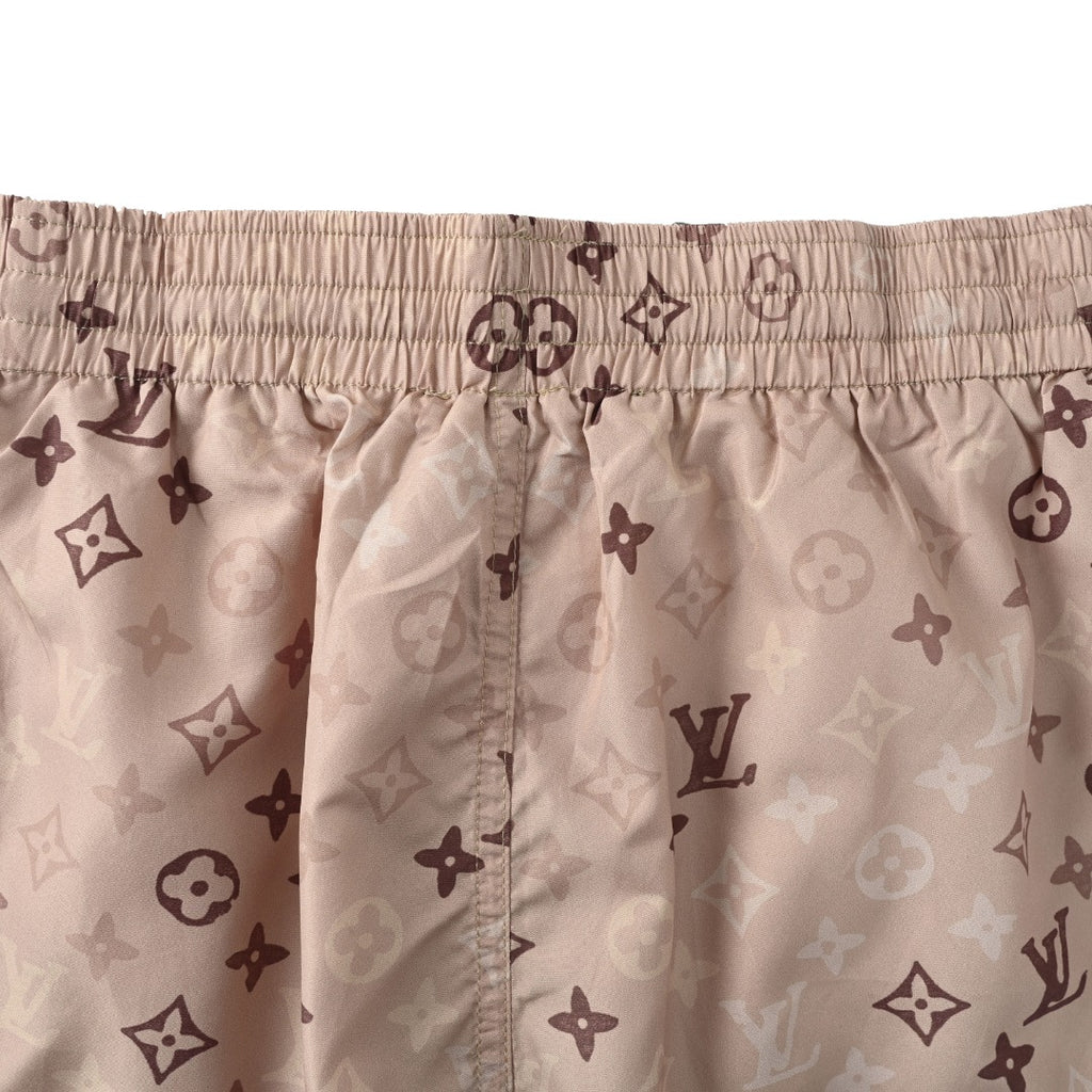 Khaki Allover Monogram Print Shorts
