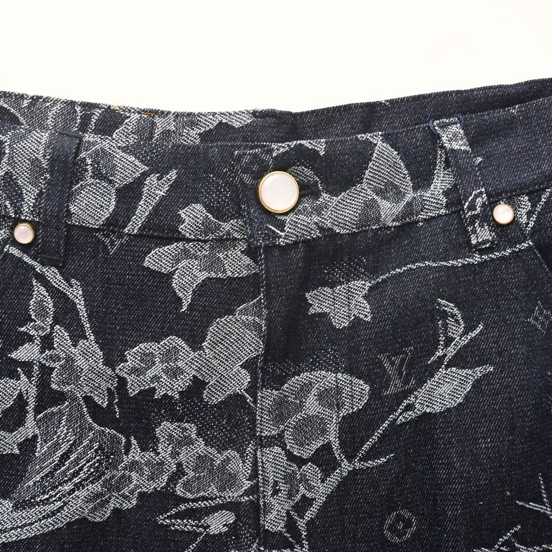 Floral Print Denim Shorts