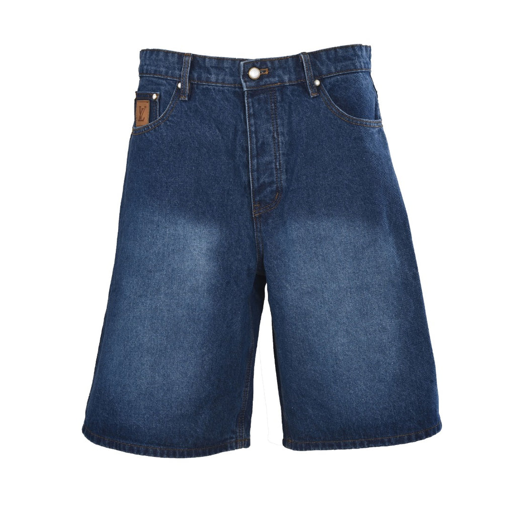 Navy Back-Pocket Embroidered Logo Denim Shorts
