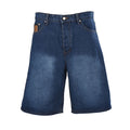 Navy Back-Pocket Embroidered Logo Denim Shorts