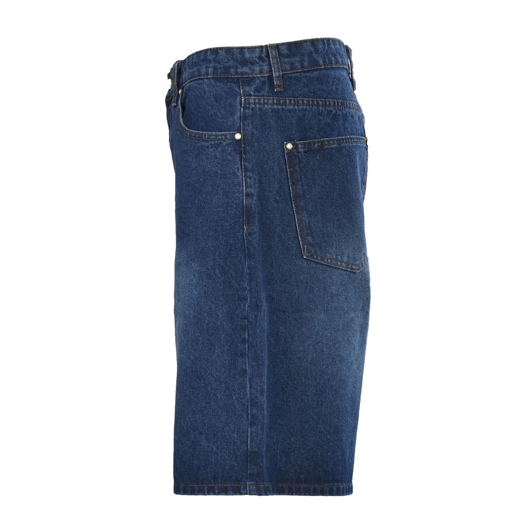 Navy Back-Pocket Embroidered Logo Denim Shorts