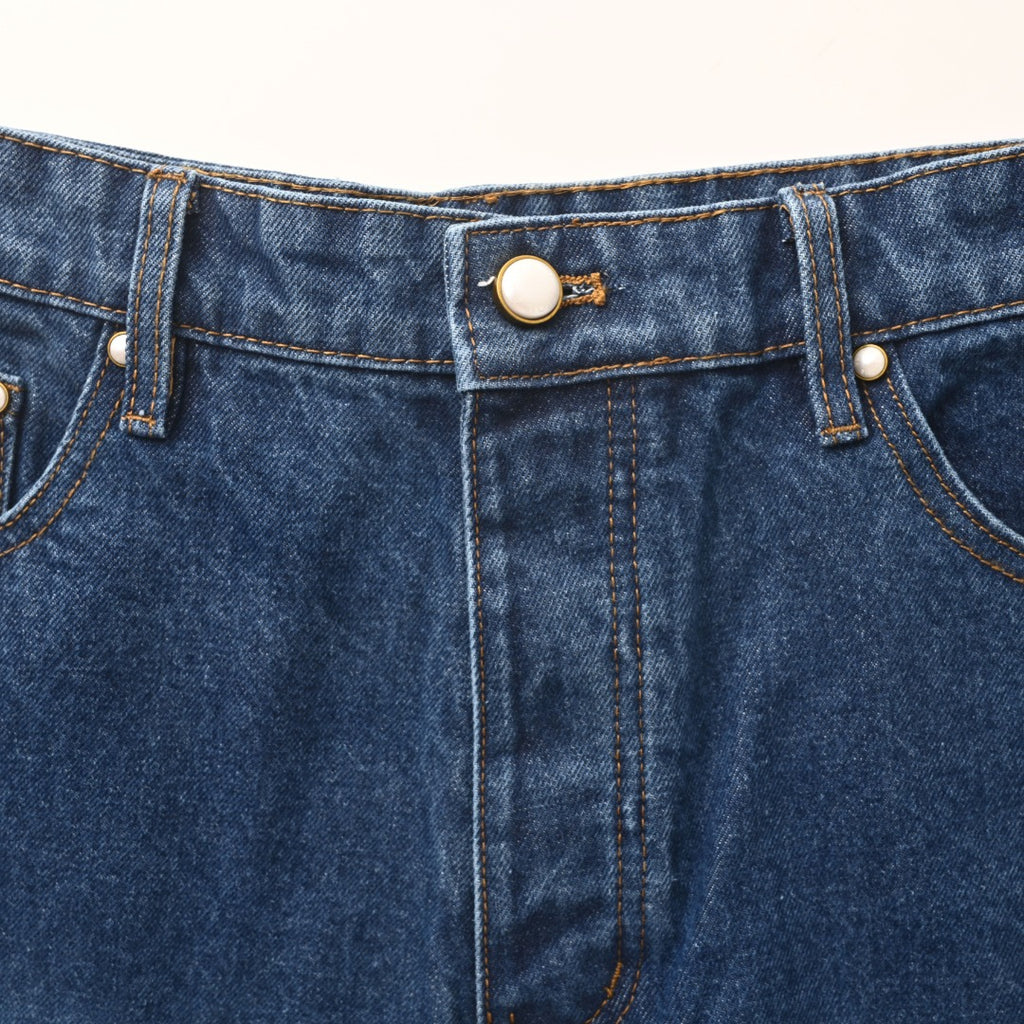 Navy Back-Pocket Embroidered Logo Denim Shorts