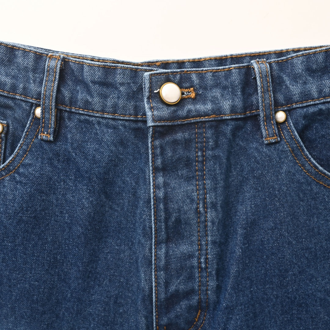 Navy Back-Pocket Embroidered Logo Denim Shorts