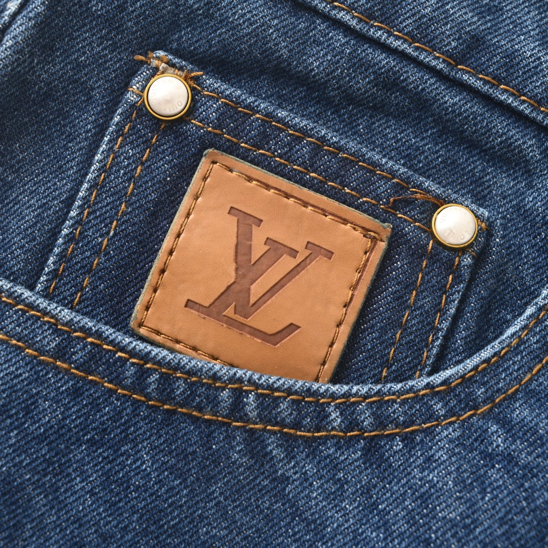 Navy Back-Pocket Embroidered Logo Denim Shorts