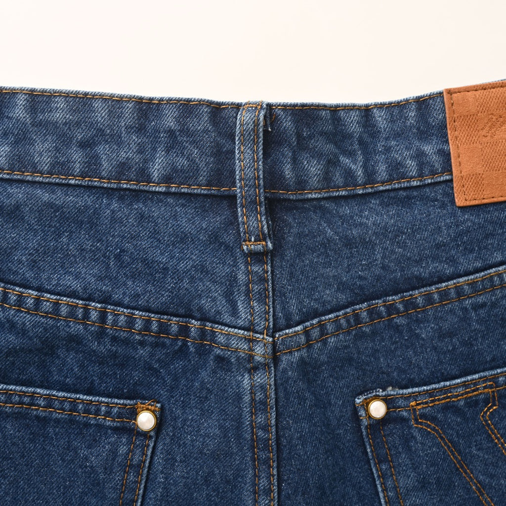 Navy Back-Pocket Embroidered Logo Denim Shorts