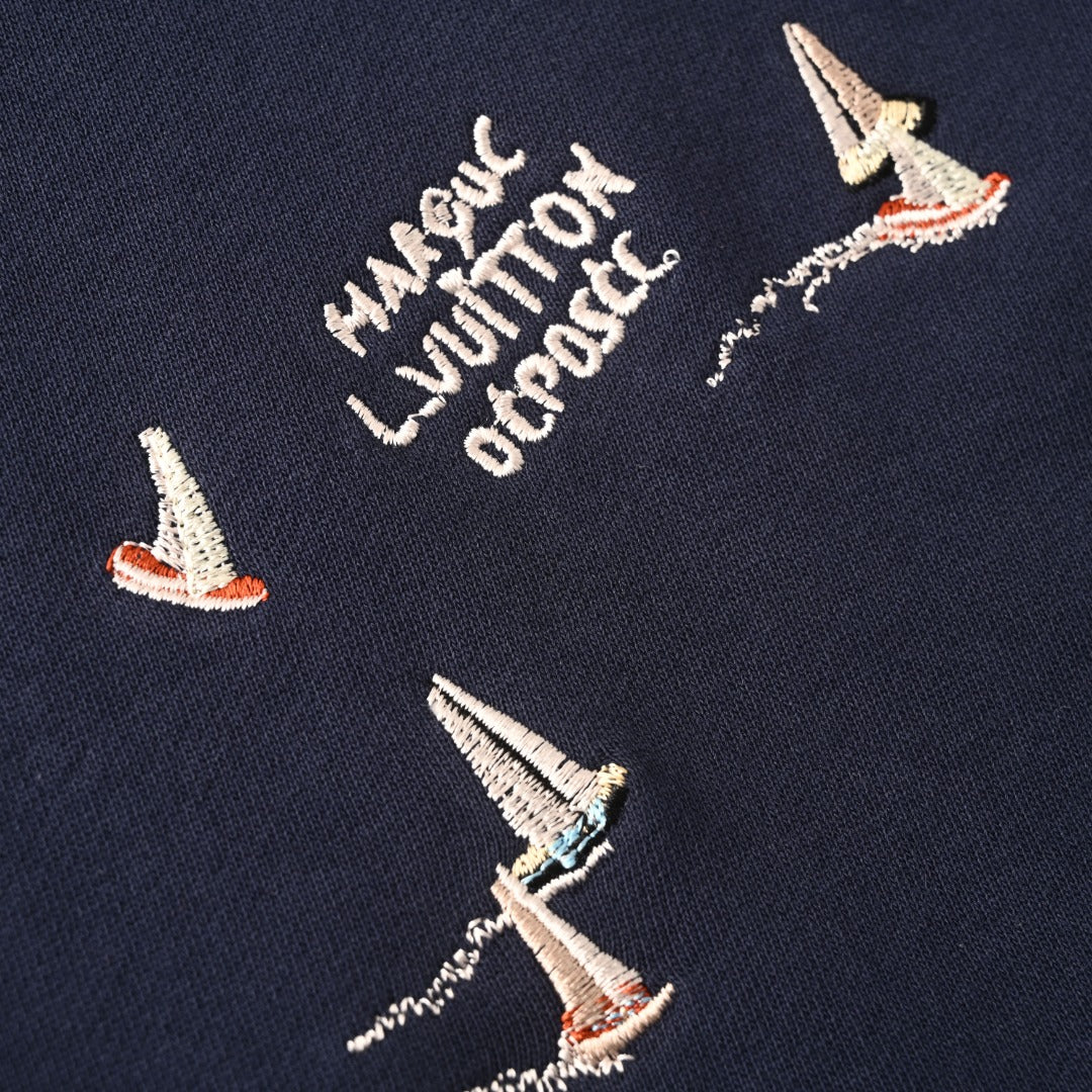 Sailboat Embroidered Pullover Hoodie