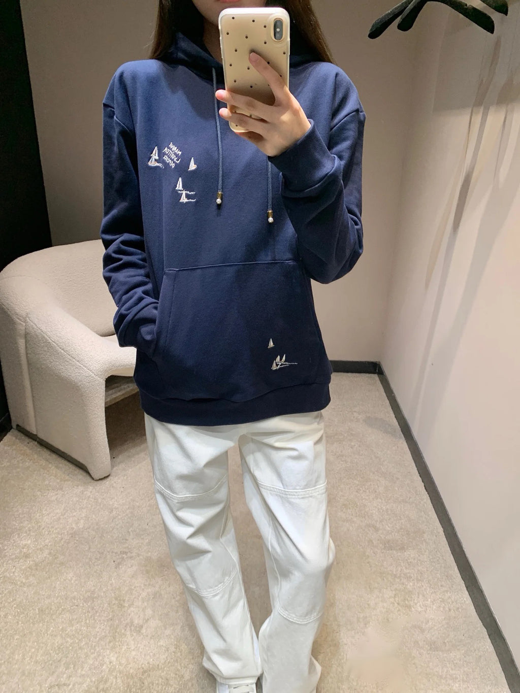 Sailboat Embroidered Pullover Hoodie