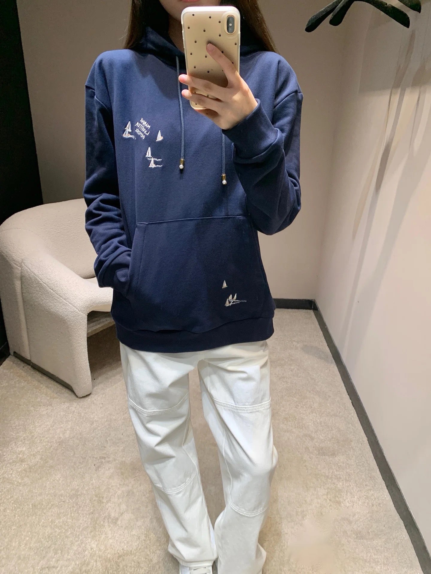 Sailboat Embroidered Pullover Hoodie