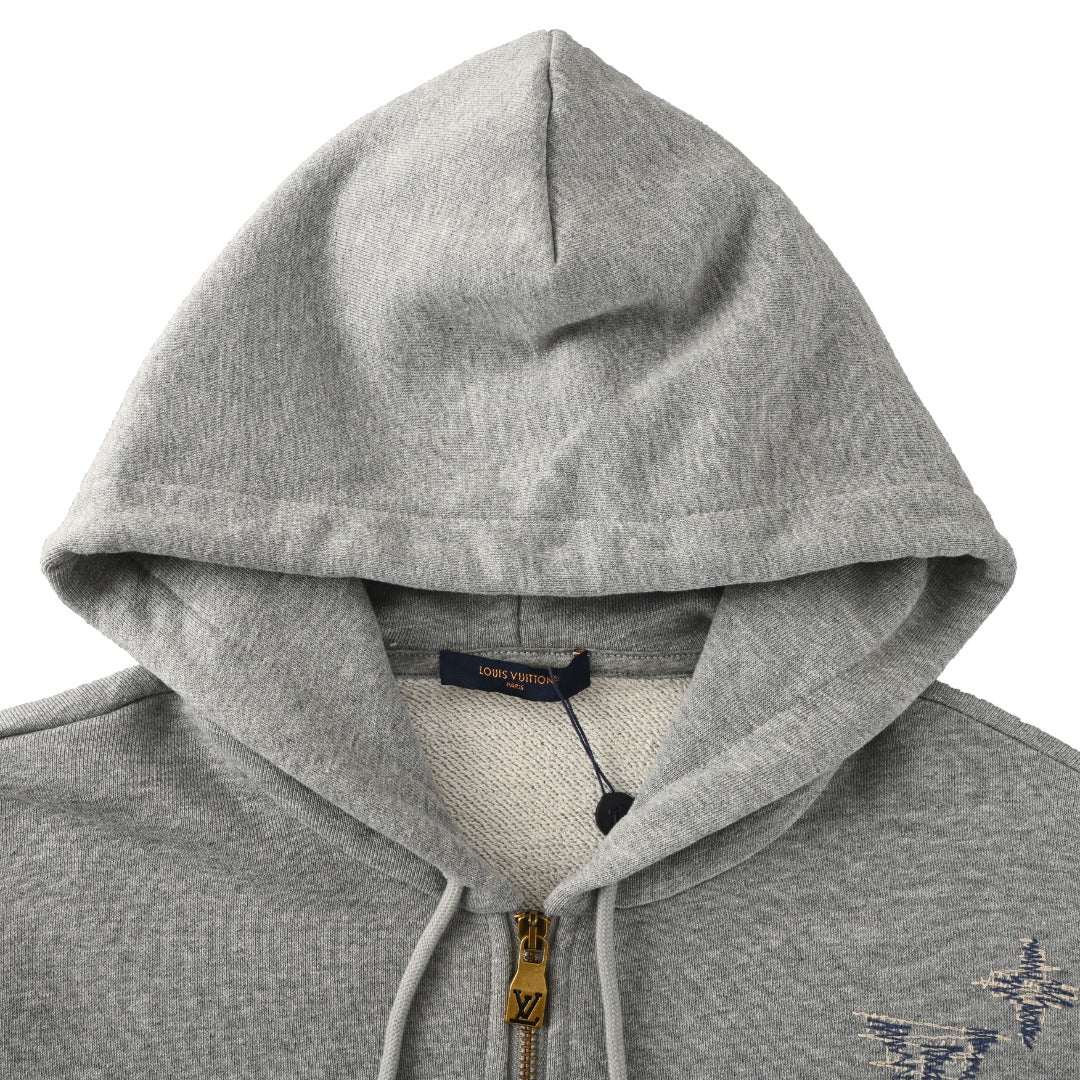 Sketch Embroidered Zip-Up Hoodie