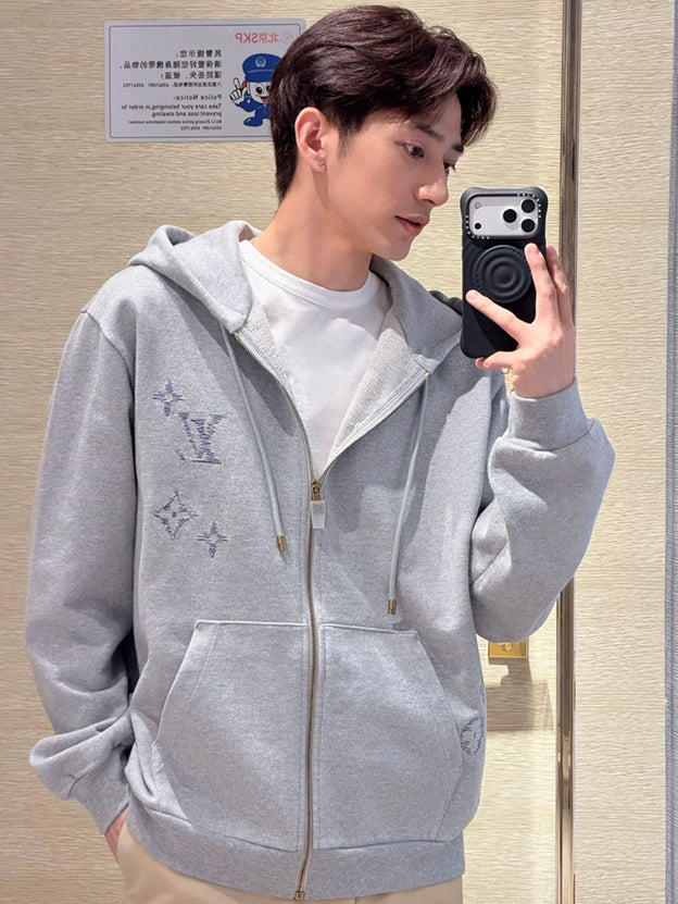 Sketch Embroidered Zip-Up Hoodie
