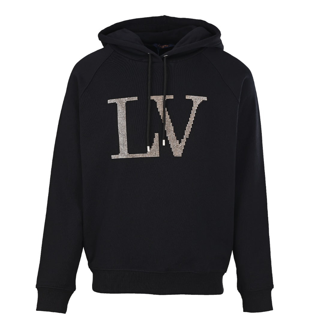 Rhinestone Letter Chest Pullover Hoodie