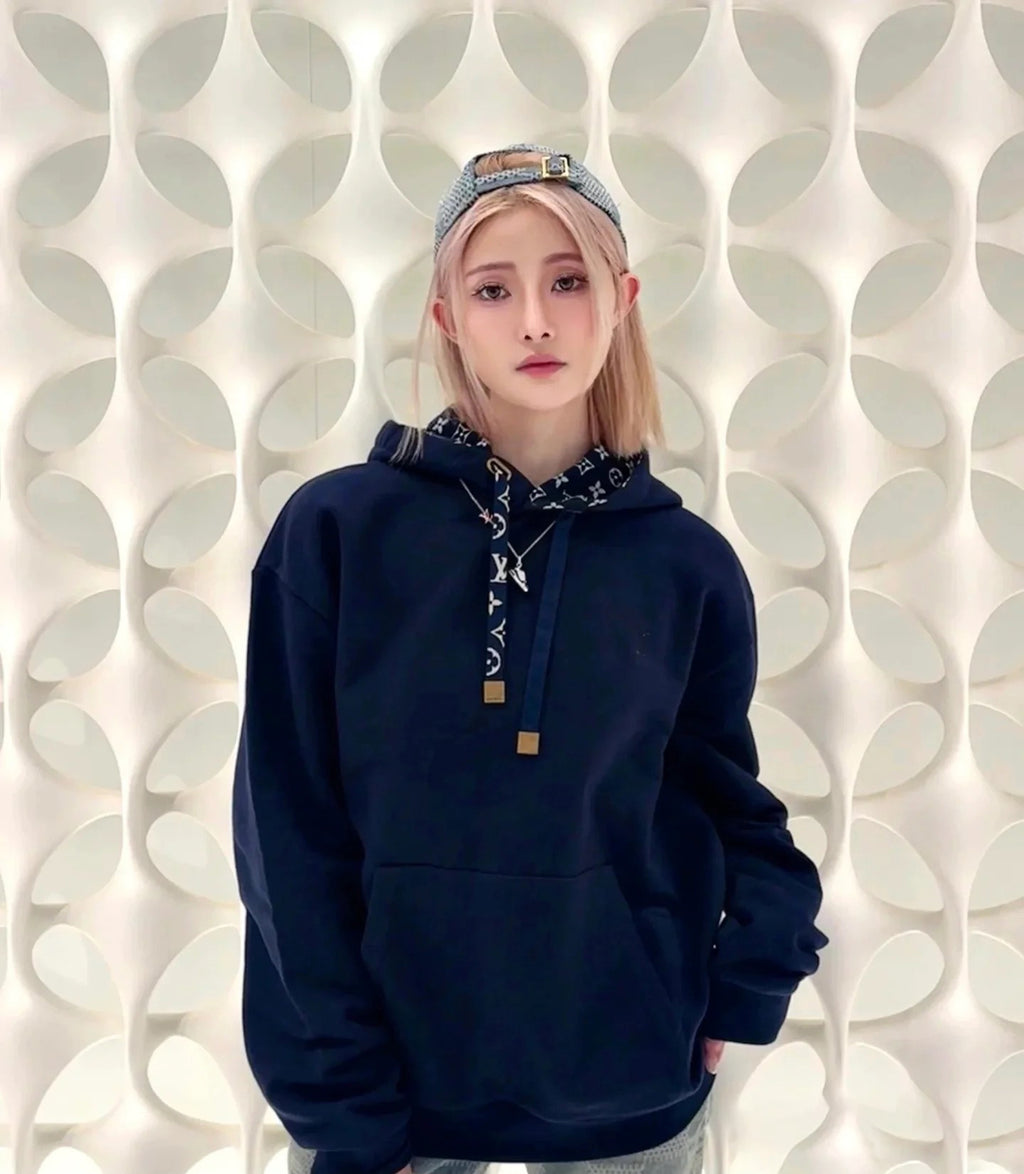 Monogram Contrast Drawstring Pullover Hoodie