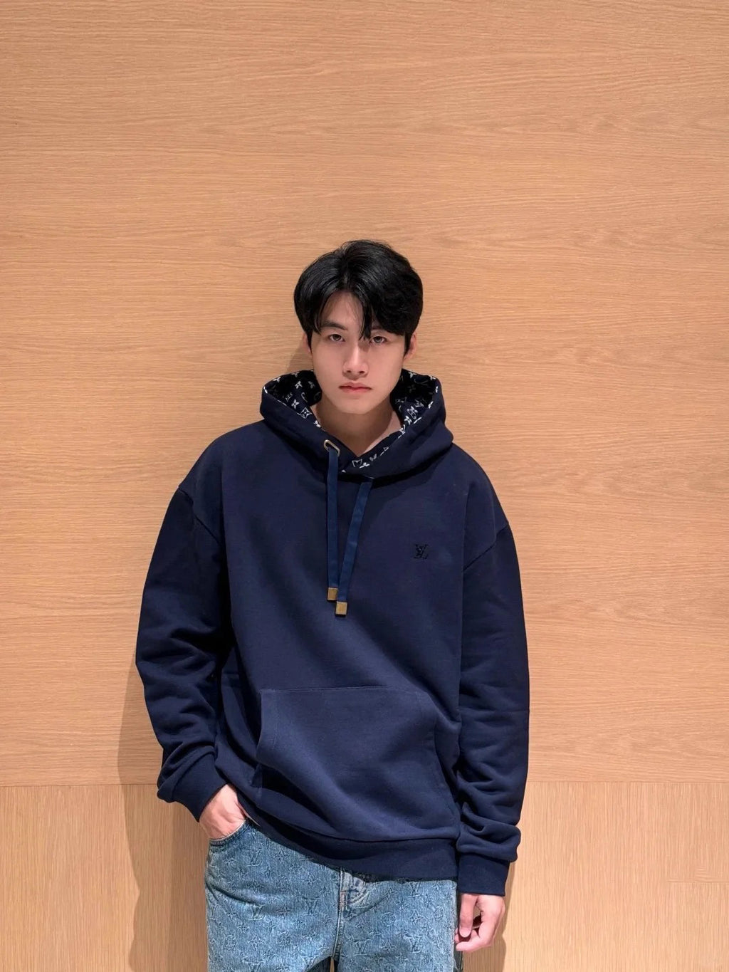Monogram Contrast Drawstring Pullover Hoodie
