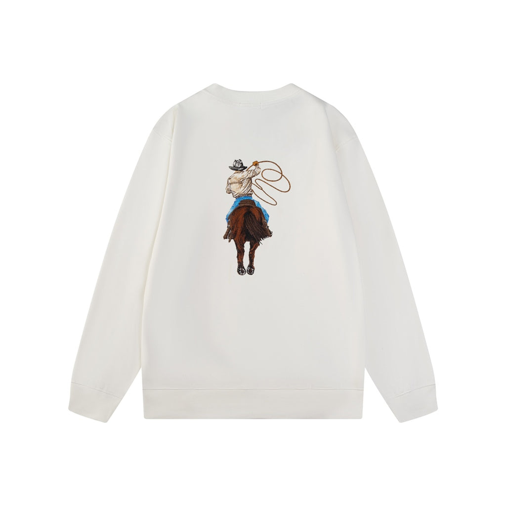 New Western Cowboy Heavy Embroidered Crew Neck Sweatshirt