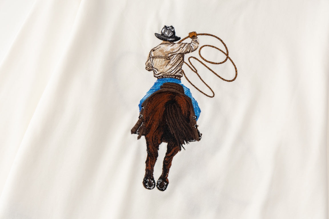 New Western Cowboy Heavy Embroidered Crew Neck Sweatshirt