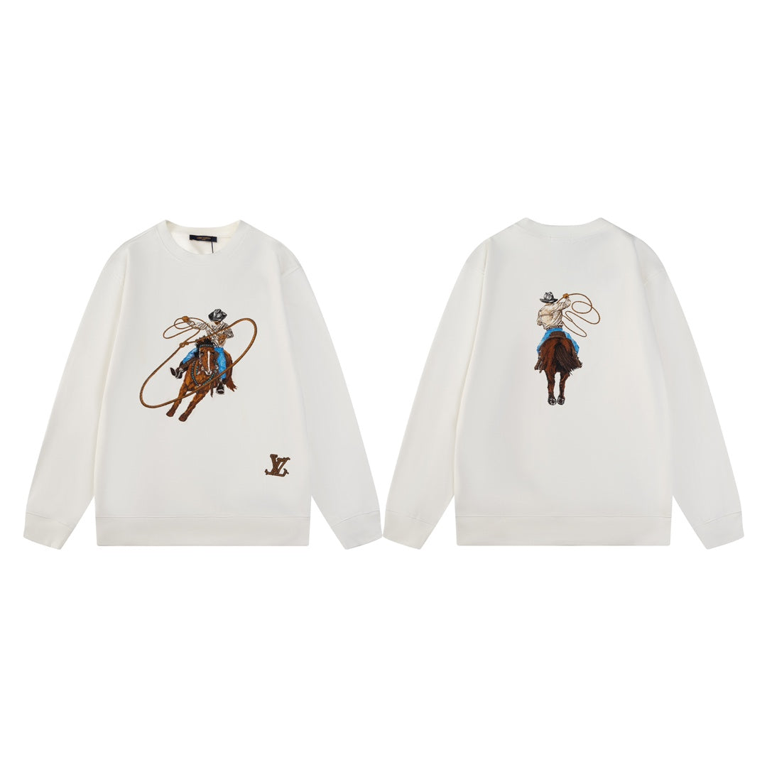 New Western Cowboy Heavy Embroidered Crew Neck Sweatshirt
