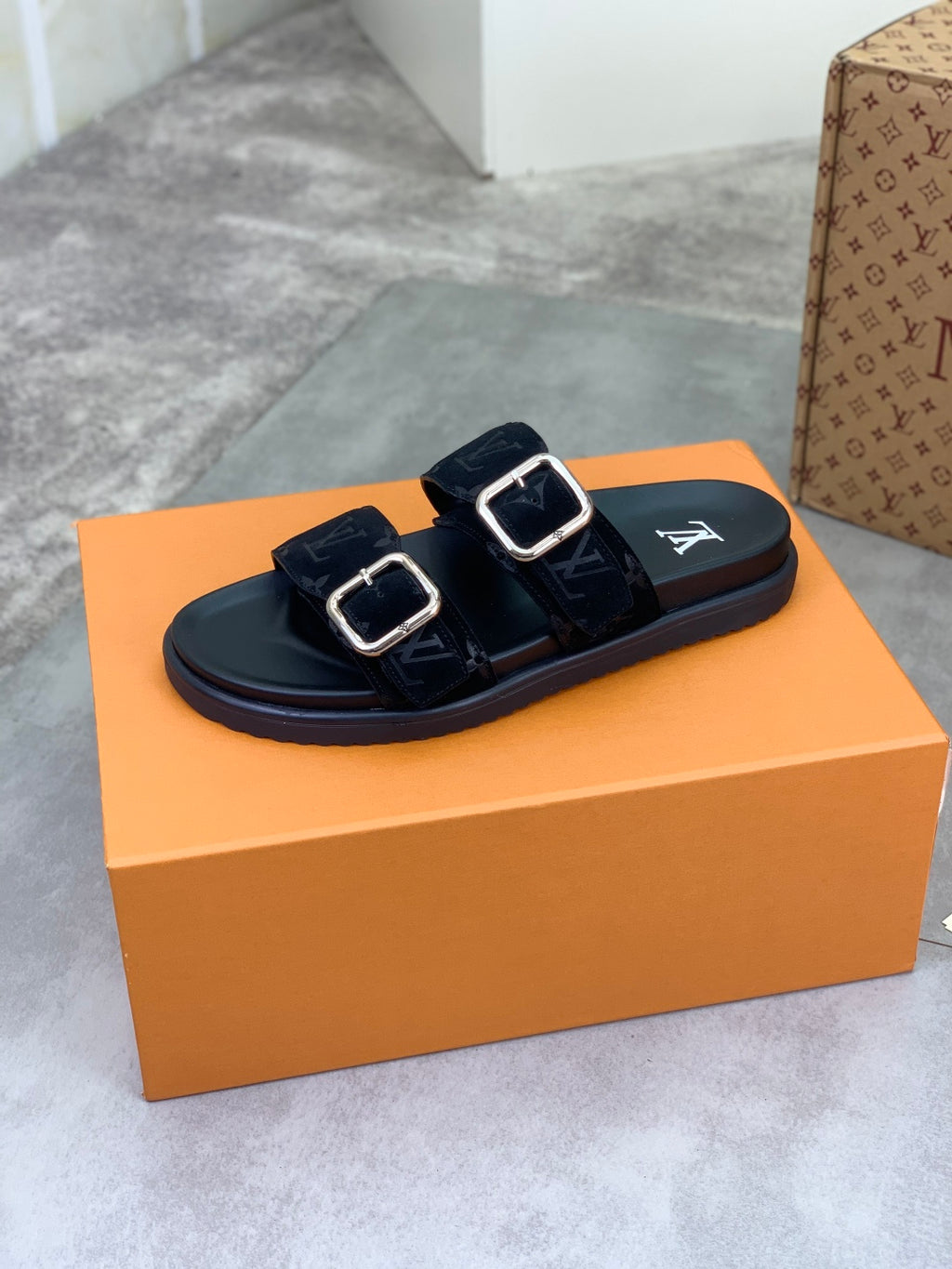 Water-Dyed Cowhide Denim Half-Slip Loafers