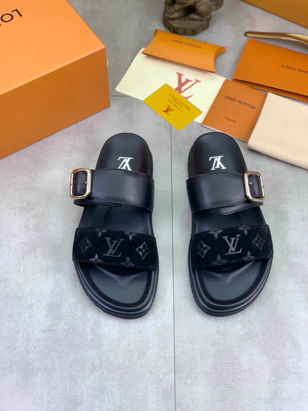 Water-Dyed Cowhide Denim Half-Slip Loafers