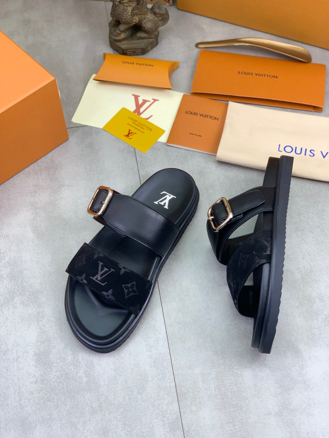 Water-Dyed Cowhide Denim Half-Slip Loafers