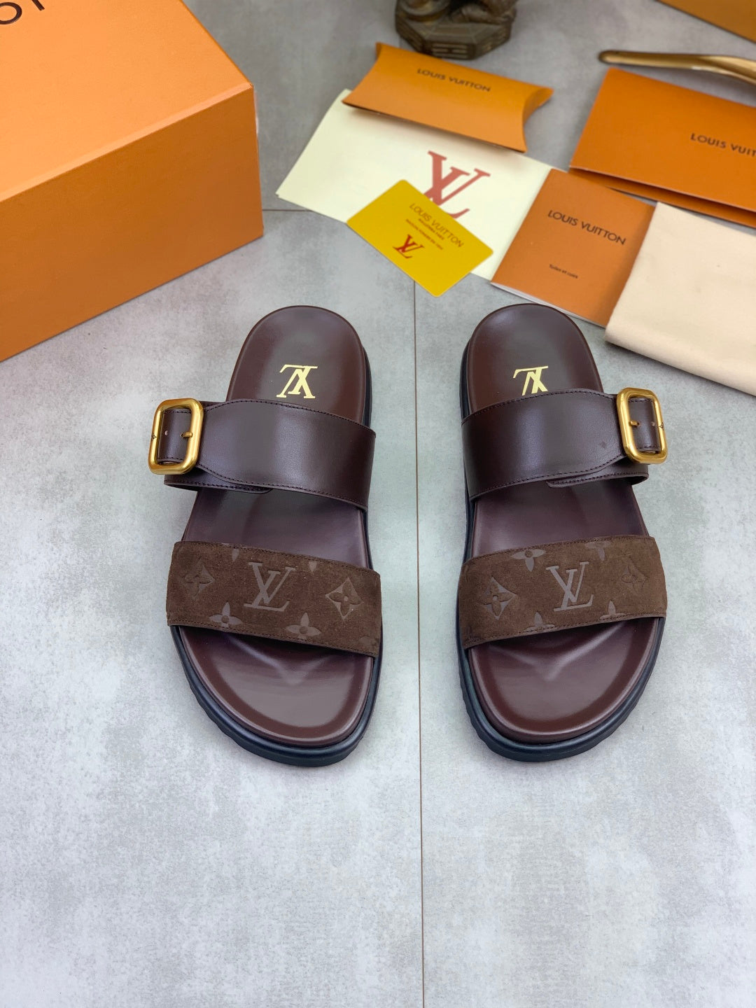 Water-Dyed Cowhide Denim Half-Slip Loafers