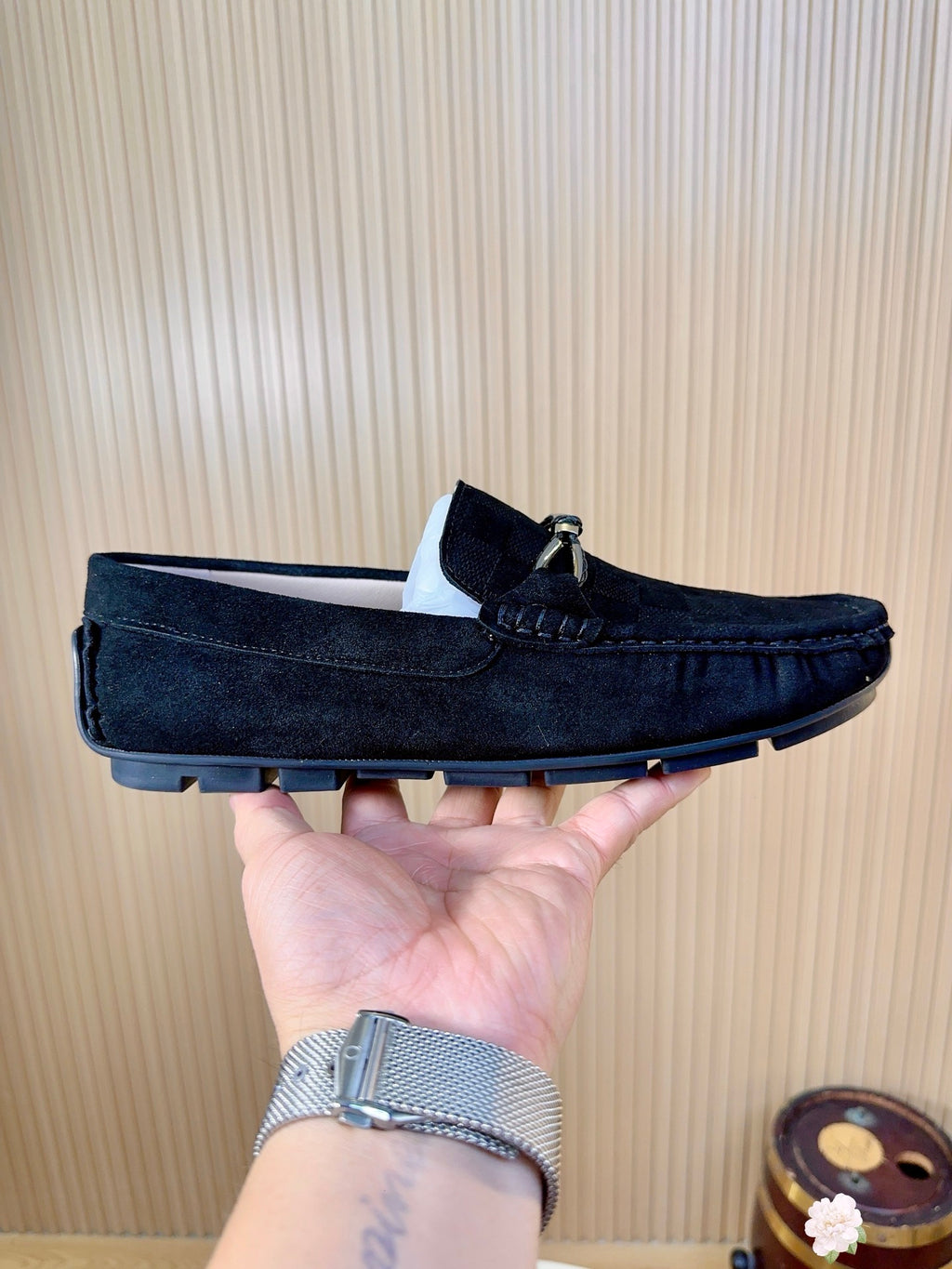 Damier Embossed Suede Driving Loafers