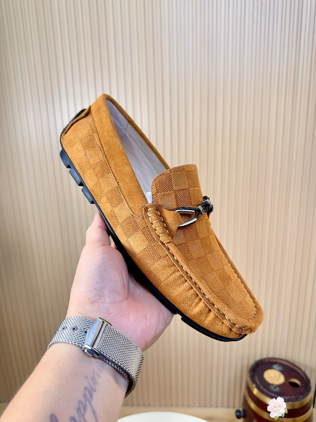 Damier Embossed Suede Driving Loafers