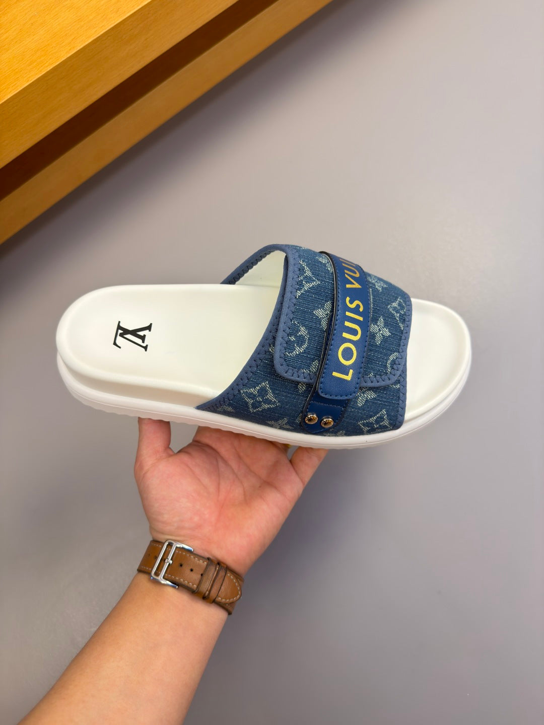 Monogram Logo Velcro Slide Sandals