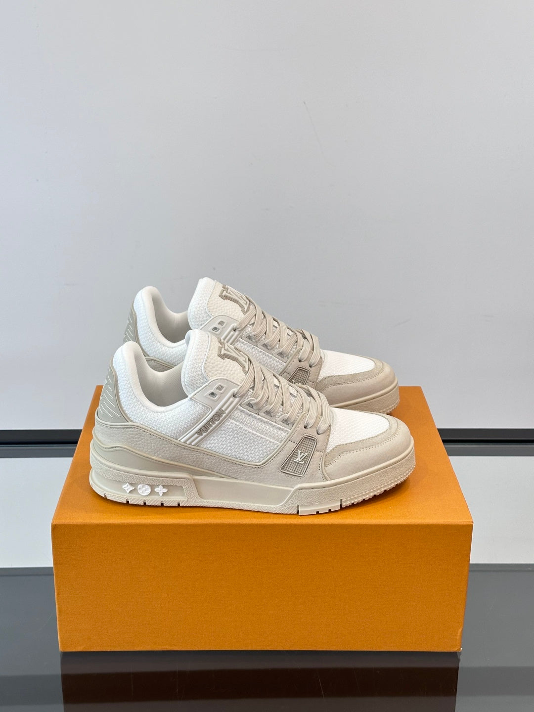 White Mesh Platform Sneakers with Embossed Detail