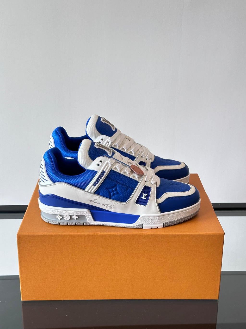 Studded Grain Leather Sneakers with Monogram Outsole