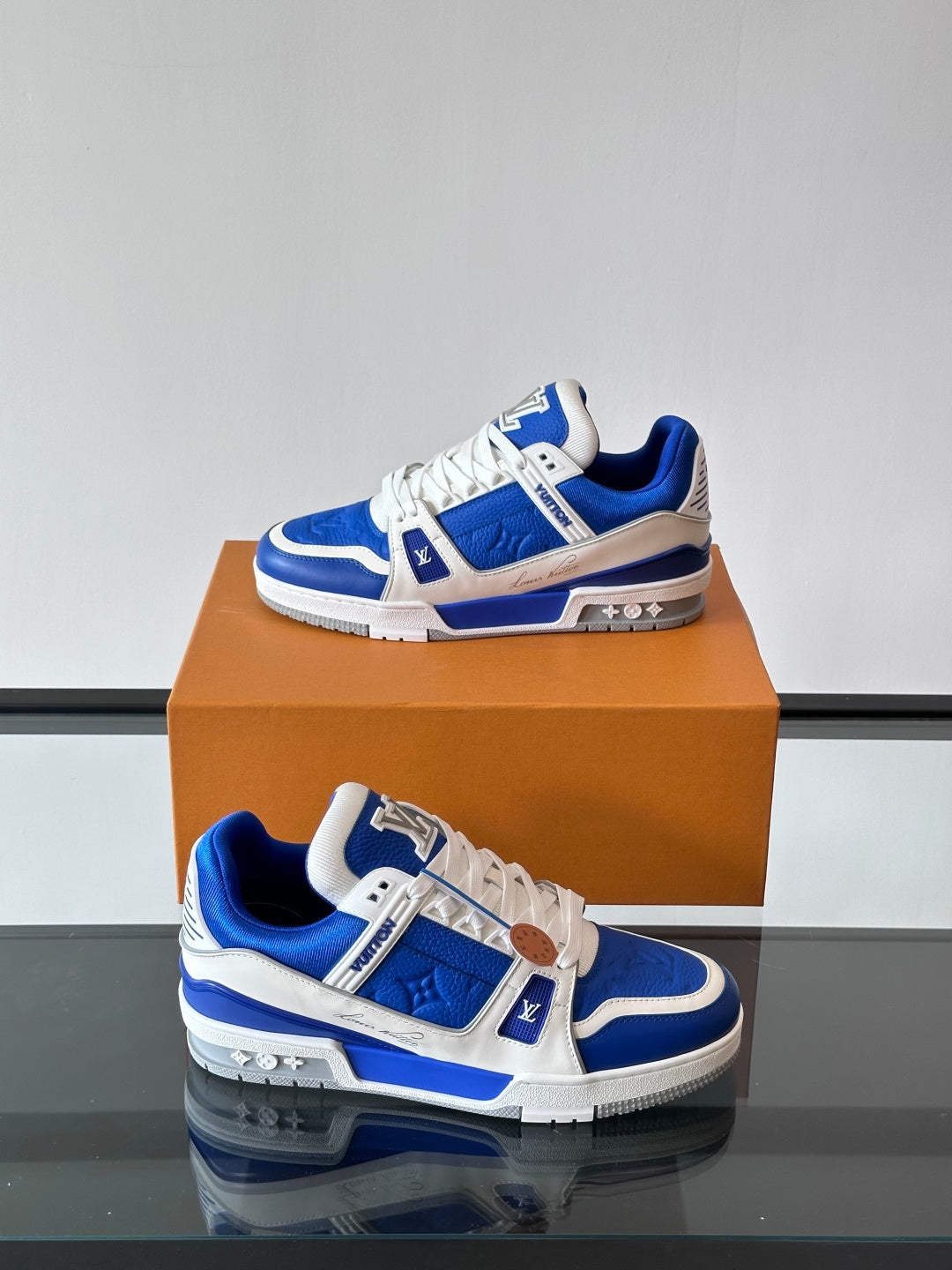 Studded Grain Leather Sneakers with Monogram Outsole