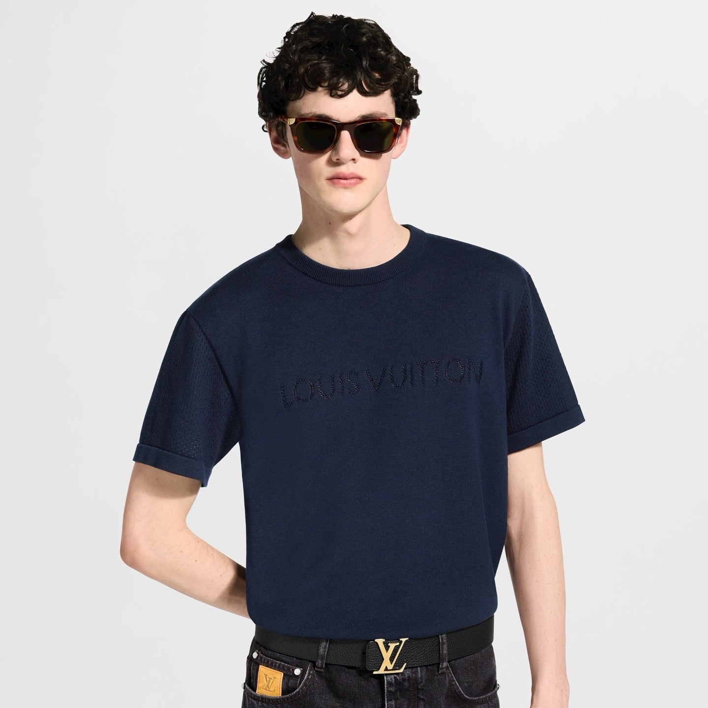 Open-Knit Monogram Jacquard Short Sleeve Tee