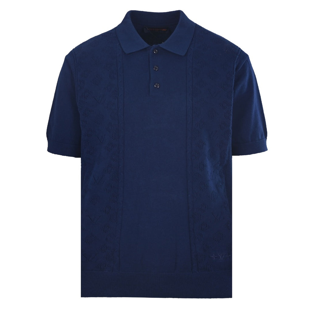 Open-Knit Monogram Jacquard Short Sleeve Polo