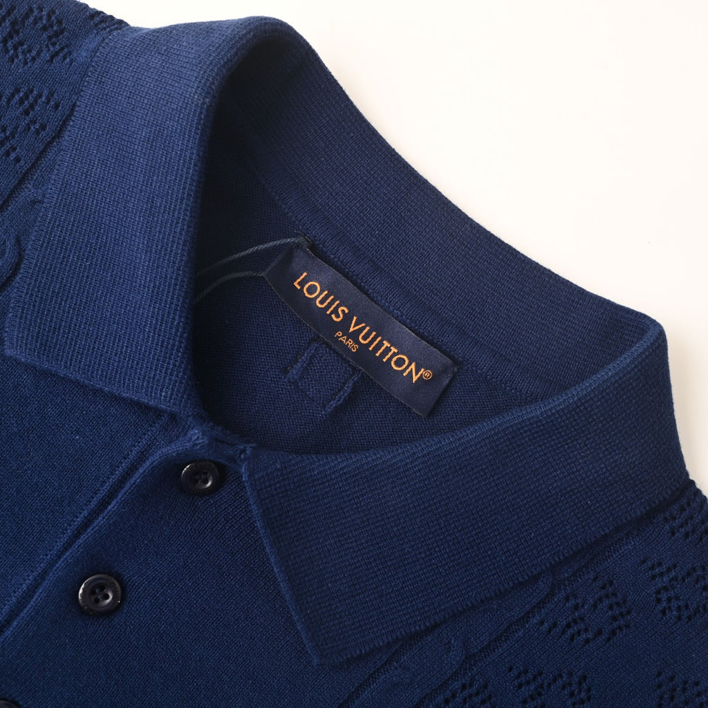 Open-Knit Monogram Jacquard Short Sleeve Polo