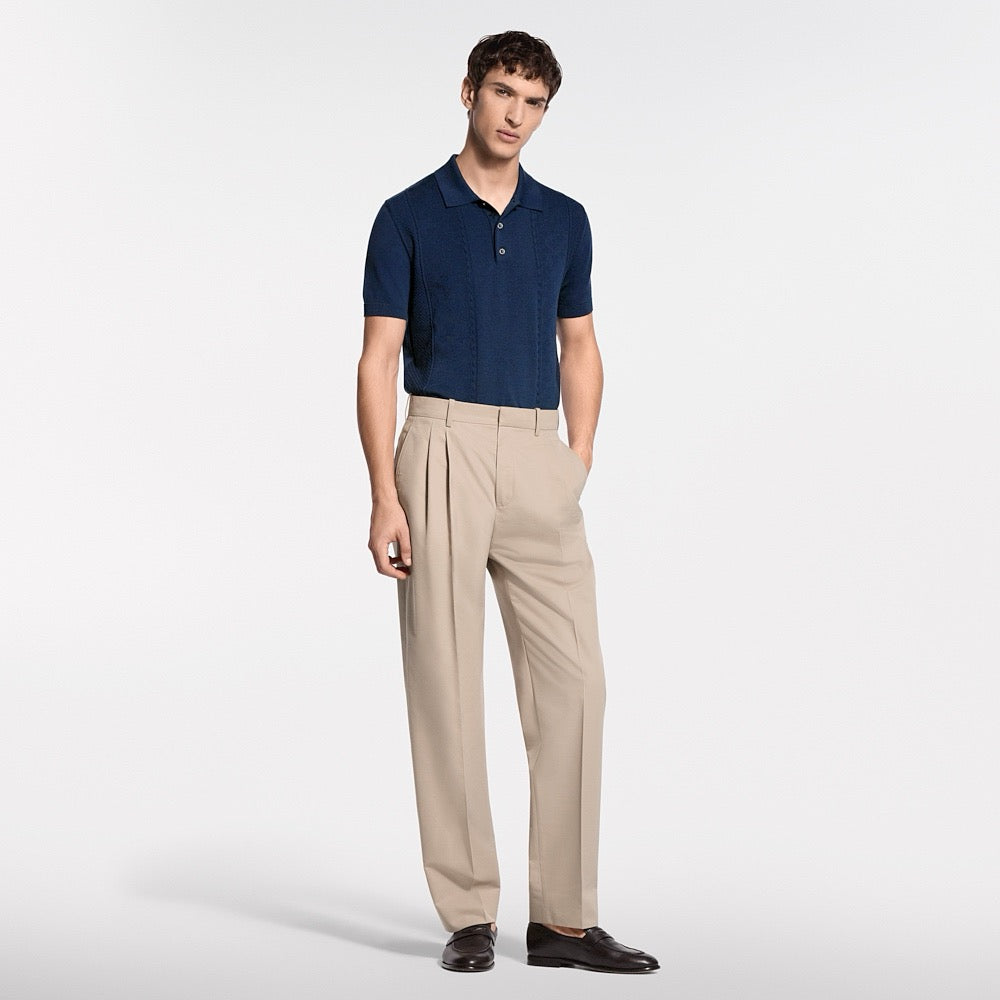 Open-Knit Monogram Jacquard Short Sleeve Polo