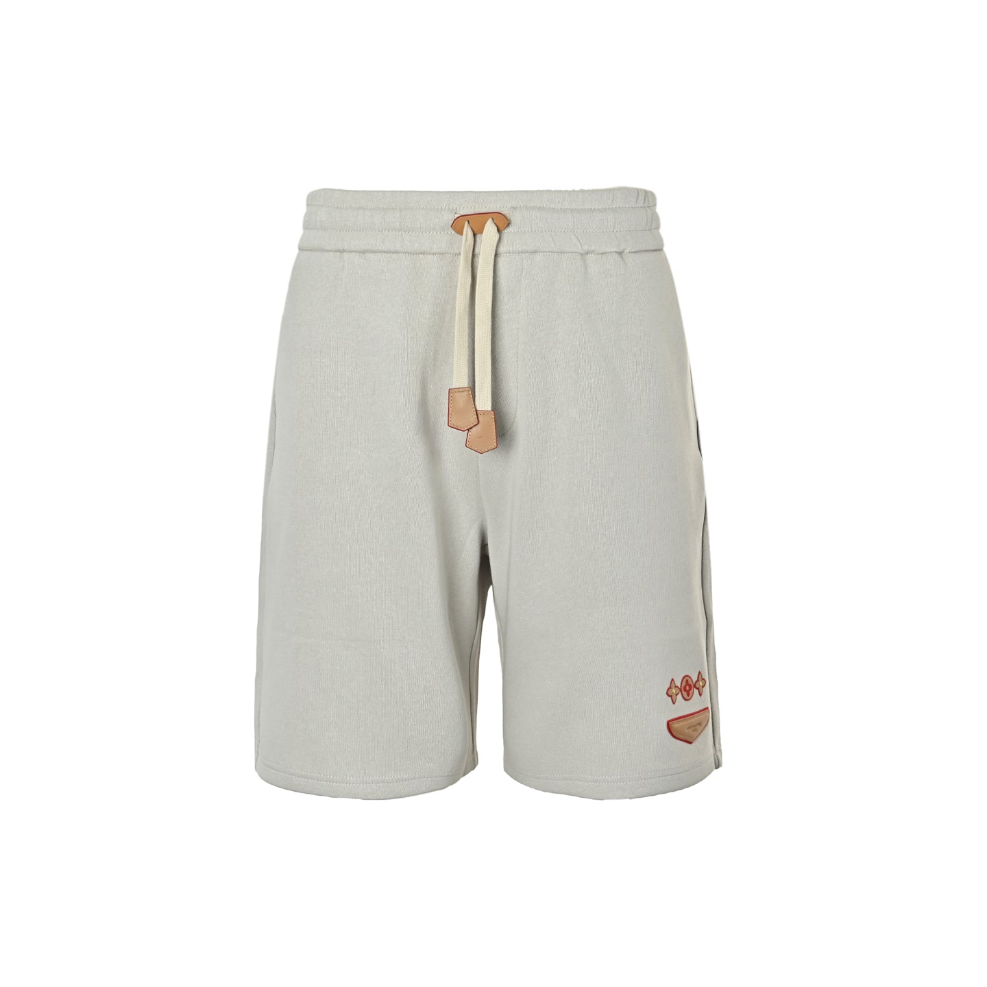 Trifloral Print Leather-Tab Drawstring Shorts
