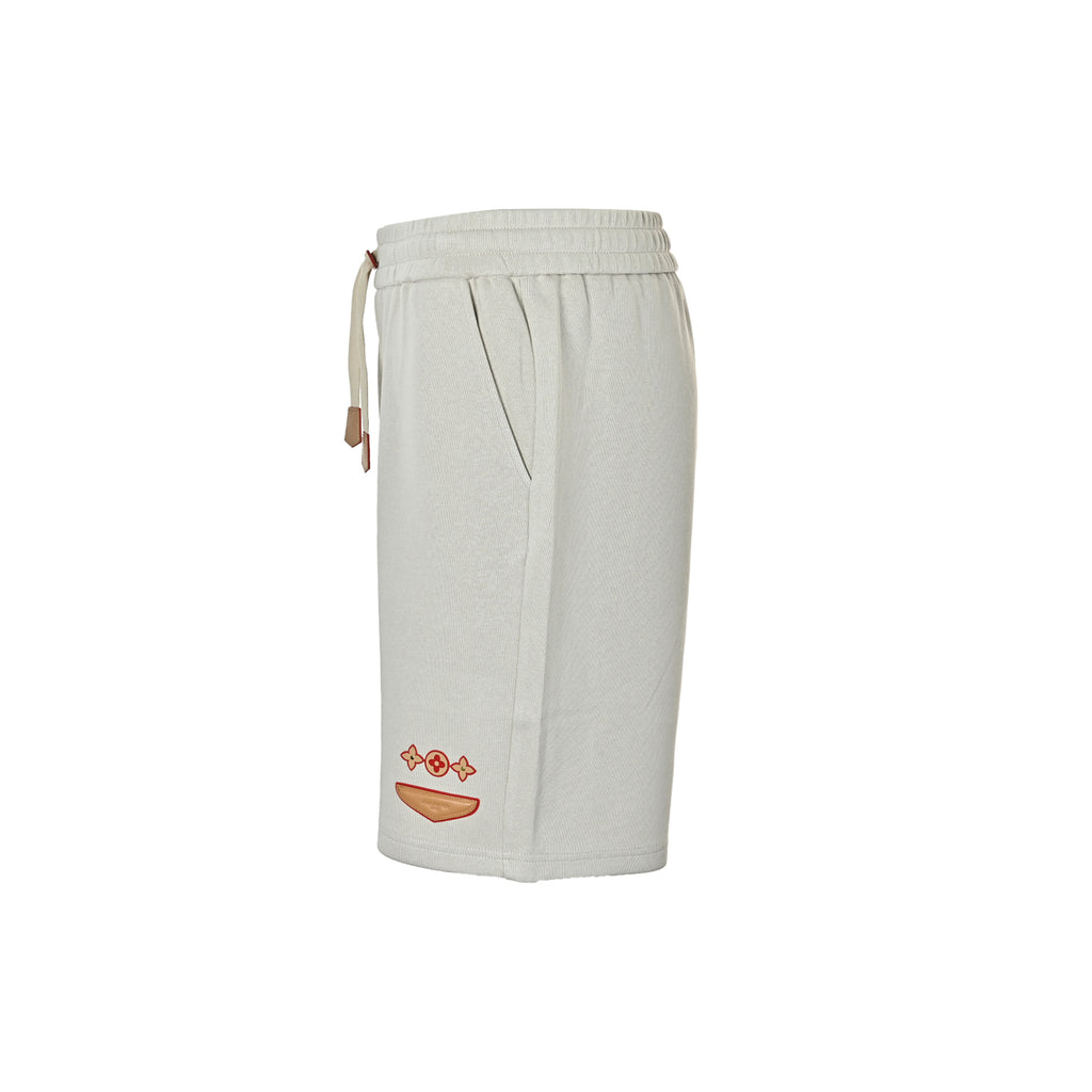 Trifloral Print Leather-Tab Drawstring Shorts