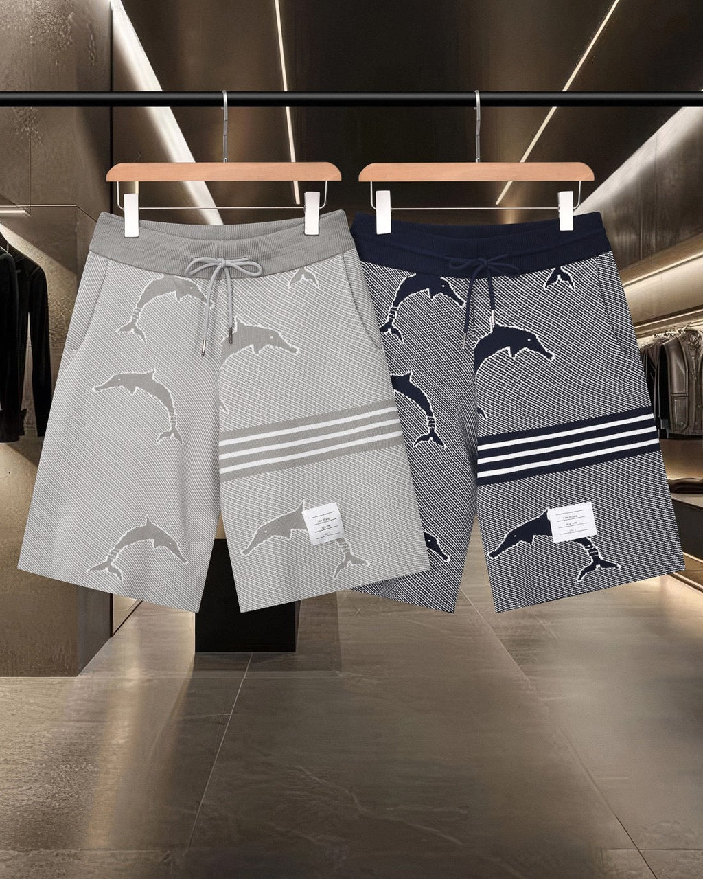 Four-Bar Stripe Knit Shorts — THOM TREND THOM TREND