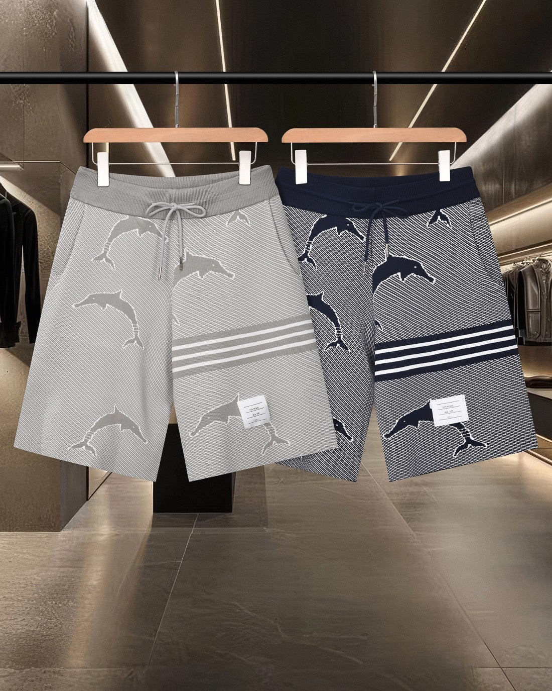 Four-Bar Stripe Knit Shorts — THOM TREND THOM TREND